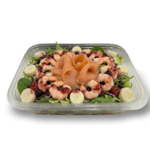 Ensalada de salmón ahumado y gambas